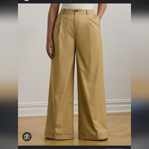 Club Monaco Pleated Cotton Twill Wide Leg high-rise khaki trousers sz 12.